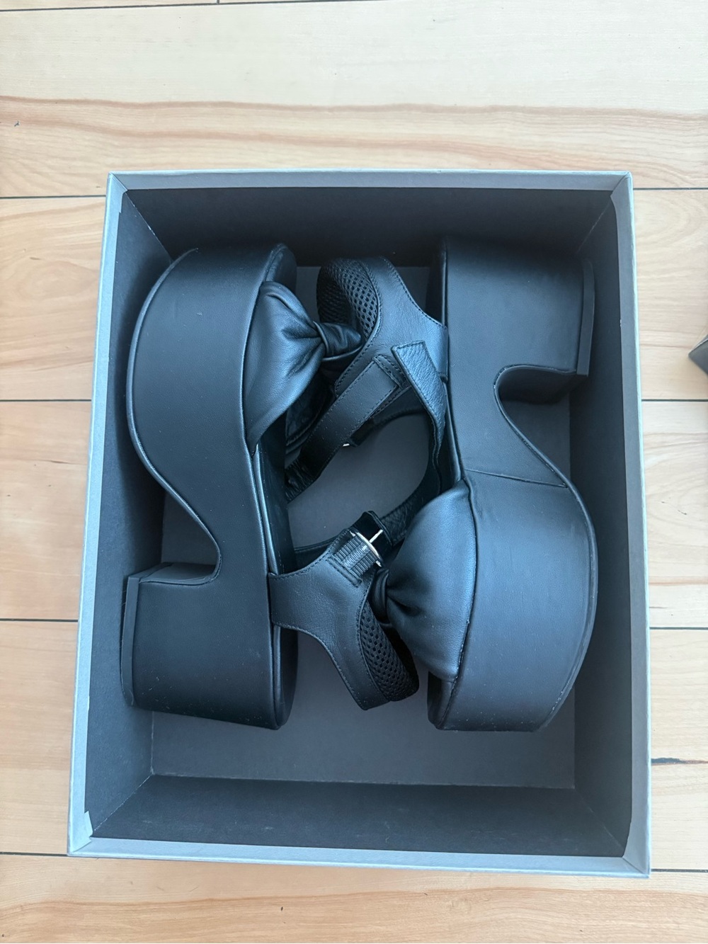 Weekend Max Mara Black Leather Platform Mary Jane Sandals
